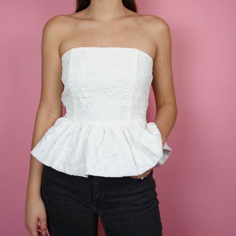 White Jacquard Peplum Top